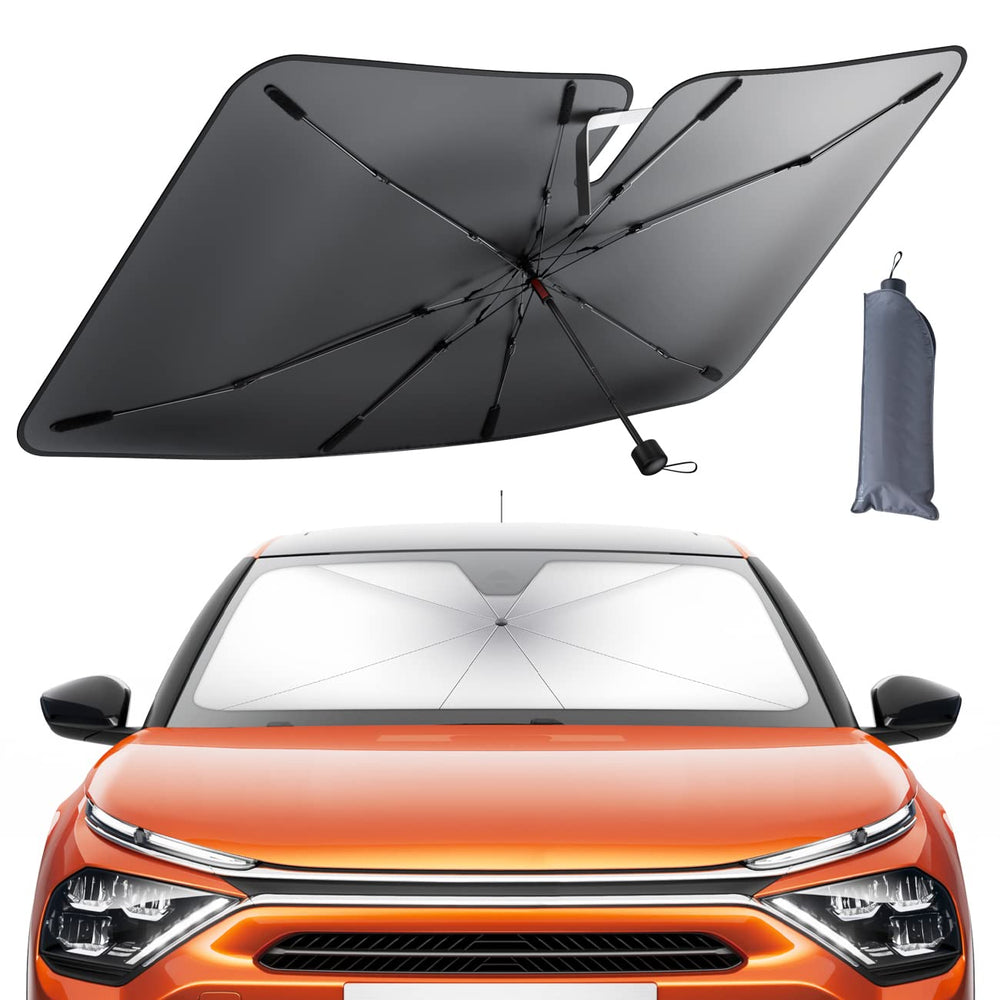 lamicall front view open sunshade showing full windshield coverage and heat reduction