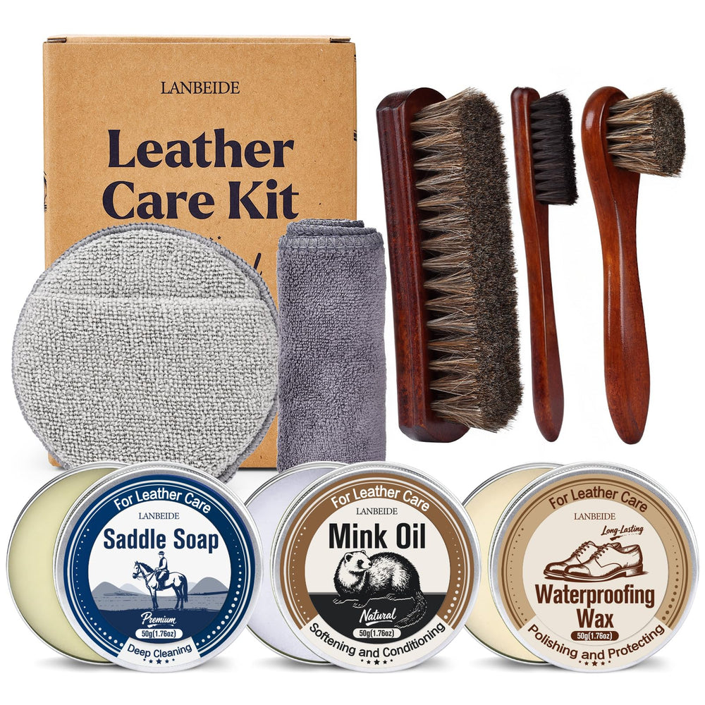 LANBEIDE front packaging showing full boot care kit and contents for easy identification