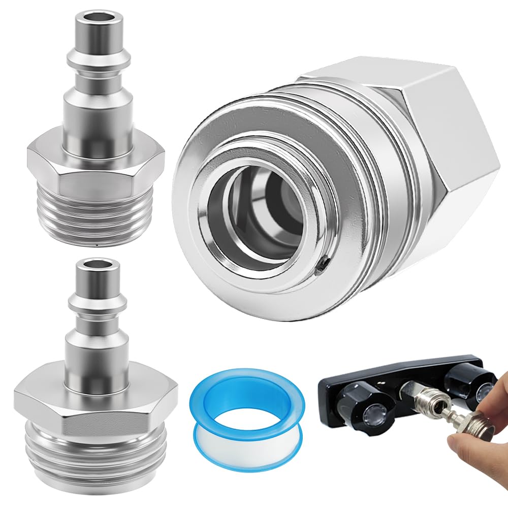 Langina brass quick connect kit front view showing three adapters and polished finish for lasting performance