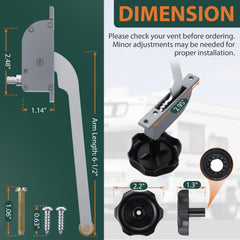 Lanties close-up of 6.5-inch metal operator arm highlighting durable construction