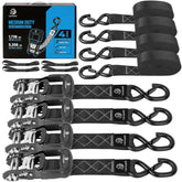 Larnoxal front packaging showing four ratchet straps and storage bag for organized transport