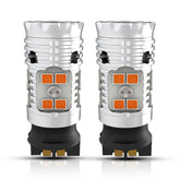 LASFIT PWY24W front view pack of two showing amber bulbs and fitment benefit