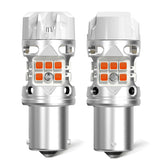 LASFIT front view of T3 1156 amber bulb showing plug-and-play fit and improved brightness