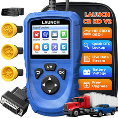 LAUNCH front view of CR HD V2 handheld scanner showing controls and screen, fast diagnostics