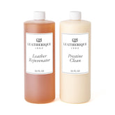 Leatherique front packaging showing 32 oz Rejuvenator and Prestine Clean set for restoration