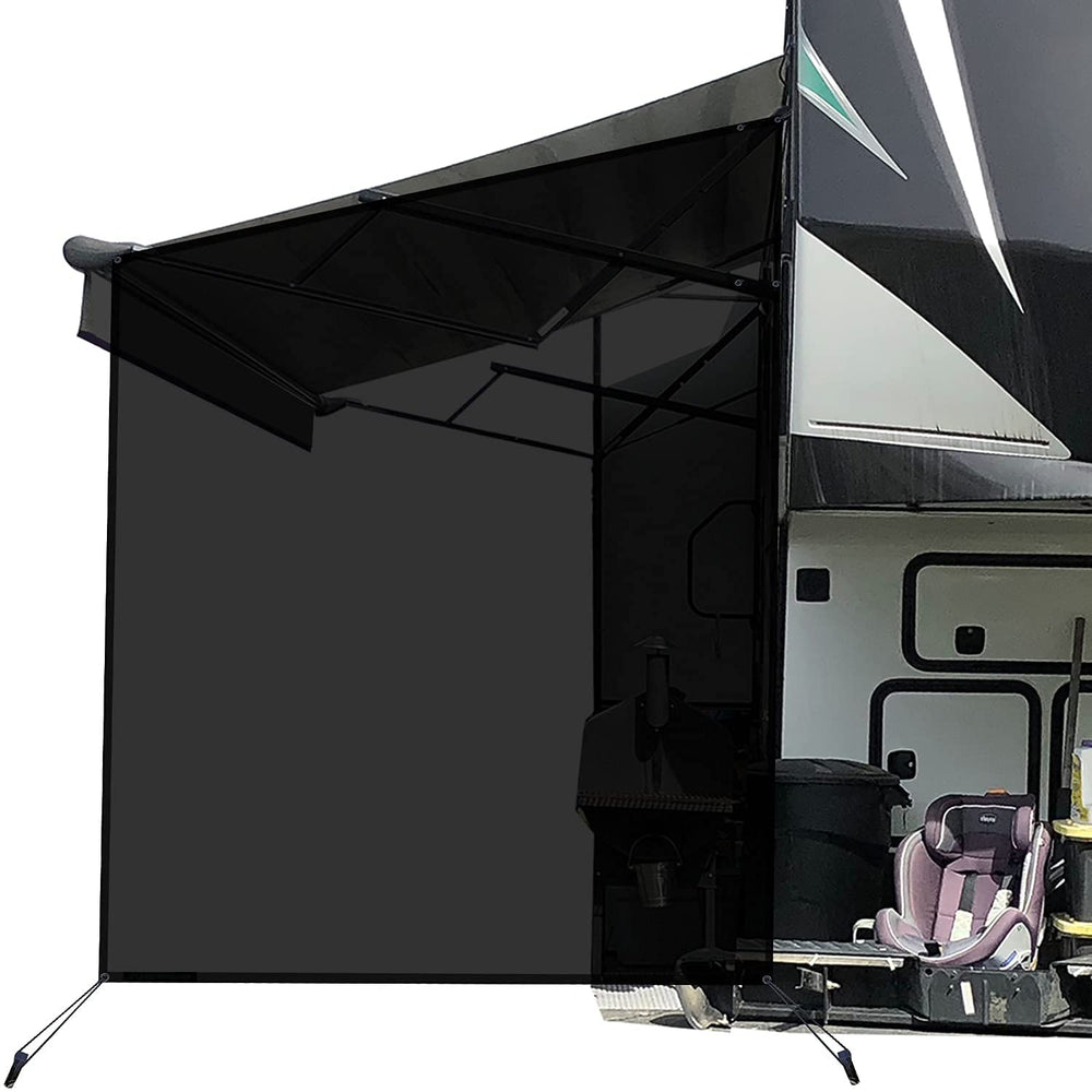 leaveshade front panel showing black sunshade protecting patio area