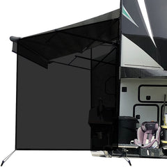 leaveshade front panel showing black sunshade protecting patio area