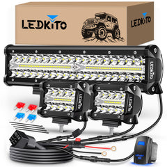 LEDKITO 12-inch bar front view showing bright combo beam performance