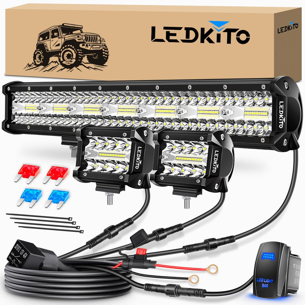 LEDKITO 20in light bar front view showing strong forward illumination
