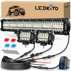 LEDKITO 20in light bar front view showing strong forward illumination