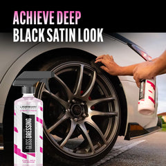 Legendary Car Care tire before and after demonstrating restored gloss