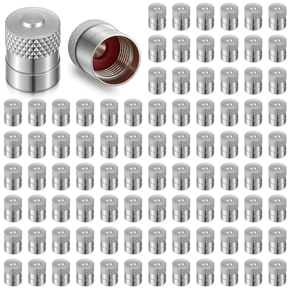 LEIFIDE front view of 200-pack metal dome valve caps showing quantity and finish