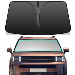 LEIMINMAOYI front view sun shade on Santa Fe windshield showing full coverage and cooling benefit