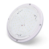 Leisure LED front view showing compact round porch light and bright benefit