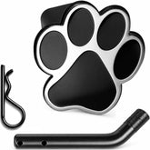 LFPartS front view of dog paw hitch cover showing chrome emblem and finish for protection