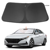 LHFLIVE front view of sun shade showing perfect Elantra fit and sun protection
