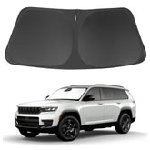 LHFLIVE front view of packaged sun shade showing custom fit for Jeep Grand Cherokee