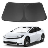 LHFLIVE front view of shade in Prius windshield showing secure custom fit and sun blocking