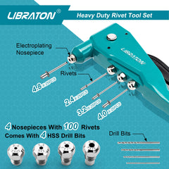 LIBRATON four interchangeable heads displayed for versatile rivet sizes