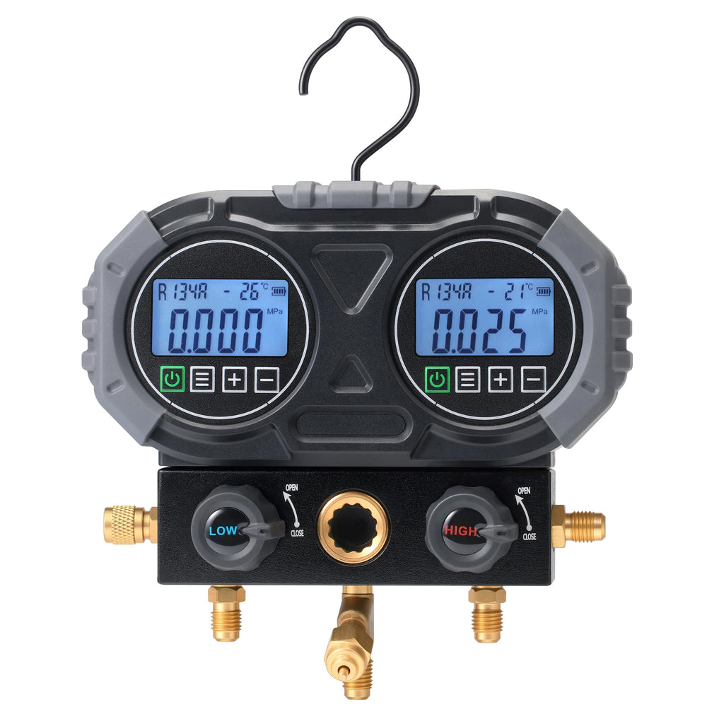 Lichamp digital manifold front view showing ports and compact body for quick service
