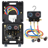 Lichamp front view manifold gauge showing controls and ports for quick service