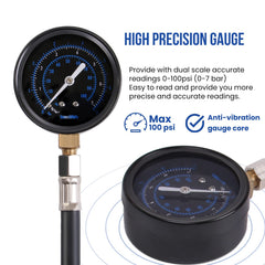 Lichamp gauge connected to engine demonstrating fast fuel pressure diagnosis