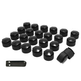LILJUECE front packaging showing 24-piece black lug nut cover kit and tool benefits