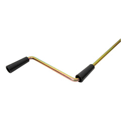 Lippert crank handle mounted on stabilizer showing quick manual control benefit