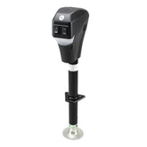Lippert electric tongue jack front view showing durable build and quick setup benefit