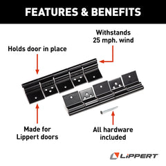 Lippert Components hinge close-up showing durable finish and corrosion resistance