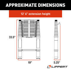 Lippert ladder extended at angle demonstrating secure roof reach benefit