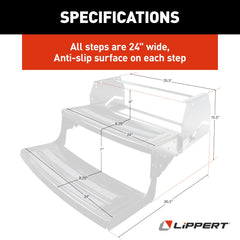 Lippert Radius folded compact under doorway to save space and simplify storage