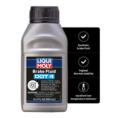 Liqui Moly brake fluid DOT 4 front bottle showing packaging and clear product identification