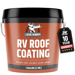 Liquid Rubber gallon can front view showing product label and application benefit