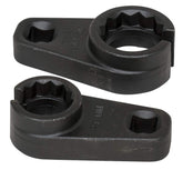 Lisle front view of socket set showing two offset sockets and drive for easy access