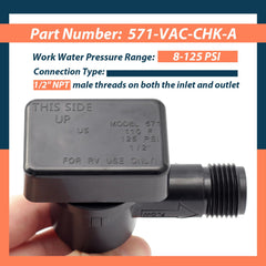 Lisnhlin check valve installed in RV black tank flush line preventing backflow