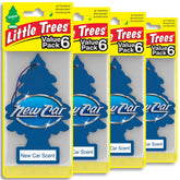 LITTLE TREES front packaging showing New Car scent and 4-count pack - clear branding