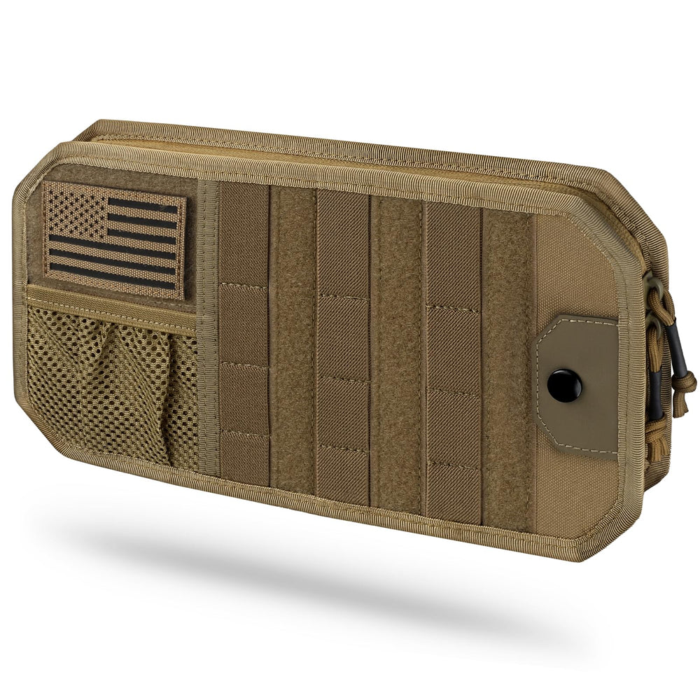 LIVANS front view of visor organizer showing pockets and zipper, adds quick access