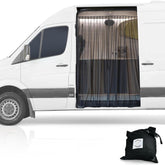 Living in a Bubble front view on Sprinter sliding door showing full bug protection and airflow