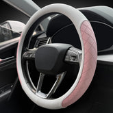 LKWLIKEI steering wheel cover front view showing white and pink design benefit: stylish upgrade