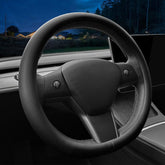 LKWLIKEI front view steering wheel cover showing sleek black finish and fit benefit