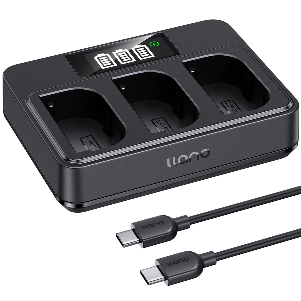 llano front view three-slot charger showing ports and slots, fast multi-battery benefit