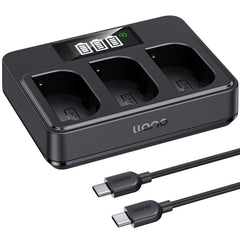 llano front view three-slot charger showing ports and slots, fast multi-battery benefit