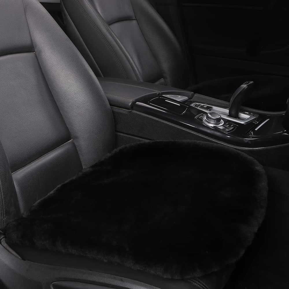 LLB black front seat cushion front view showing plush sheepskin comfort