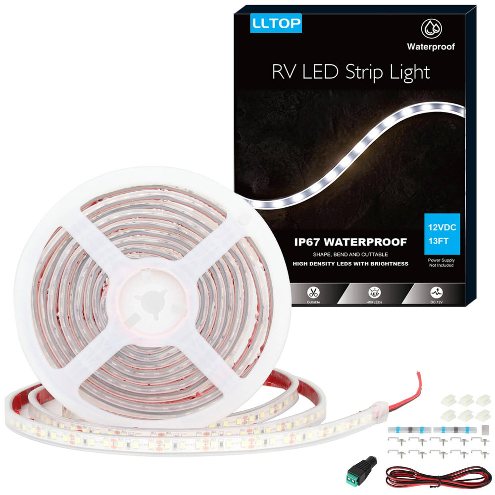 LLTOP awning strip front view showing full 13ft length and bright daylight lighting benefit