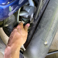 LockNFlate attached to motorcycle Schrader valve showing easy access benefit