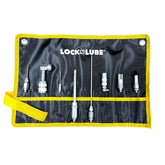 LockNLube front packaging showing kit layout and portability benefit