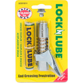 LockNLube front view of coupler showing compact body and secure lock benefit