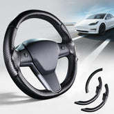 Lophnix front view installed on Tesla steering wheel showing precise fit and protection
