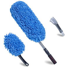 Loyakuu car duster front view showing soft microfiber head and handle, protects paint
